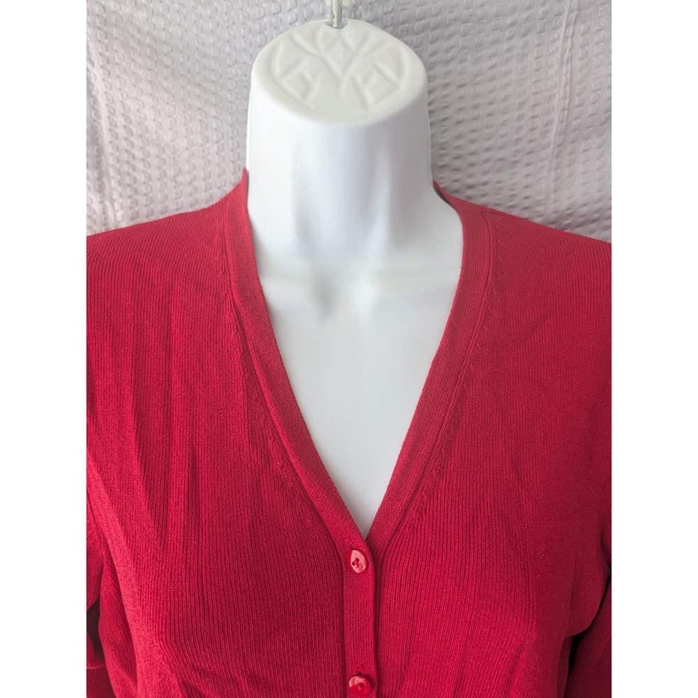 Vintage Worthington Red Ribbed Knit Button Front Cardigan Sweater V-Neck Medium - Picture 4 of 14